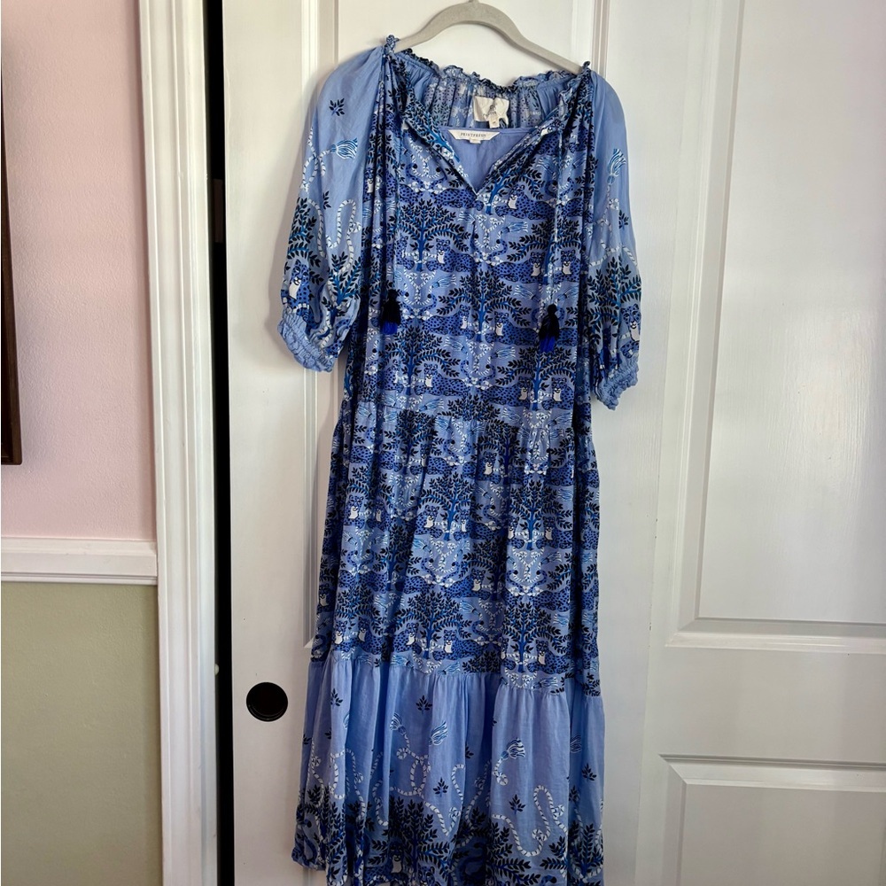 Printfresh Jaguar Print Blue and Navy Balloon Sleeve Dress
